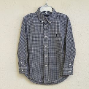 Polo Ralph Lauren Boy's Black White Gingham Cotton Button Down Shirt Size 5